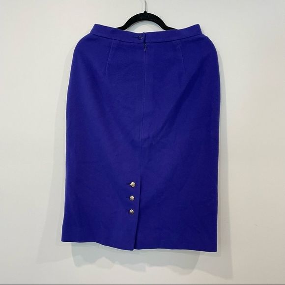 Vintage Royal Blue Cache D’or Pencil Skirt side pockets Wool Cashmere England - Picture 4 of 9